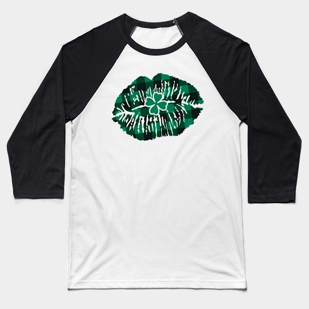 Checkered Clover Pouty Lips Shamrock Irish - St. Patrick's Day Gift For Men & Women Baseball T-Shirt by Art Like Wow Designs